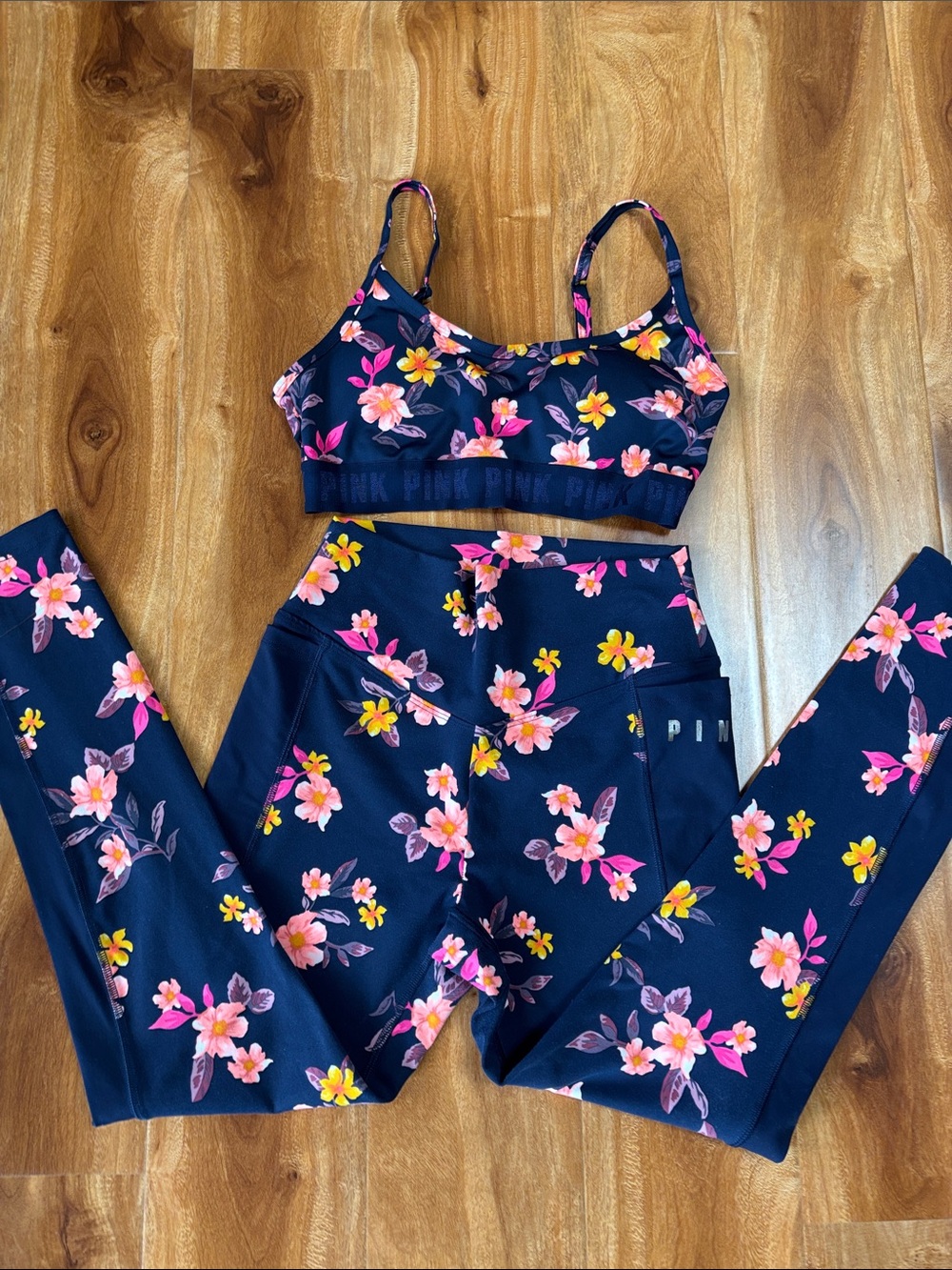 Victoria's Secret PINK Navy Floral Active Set
